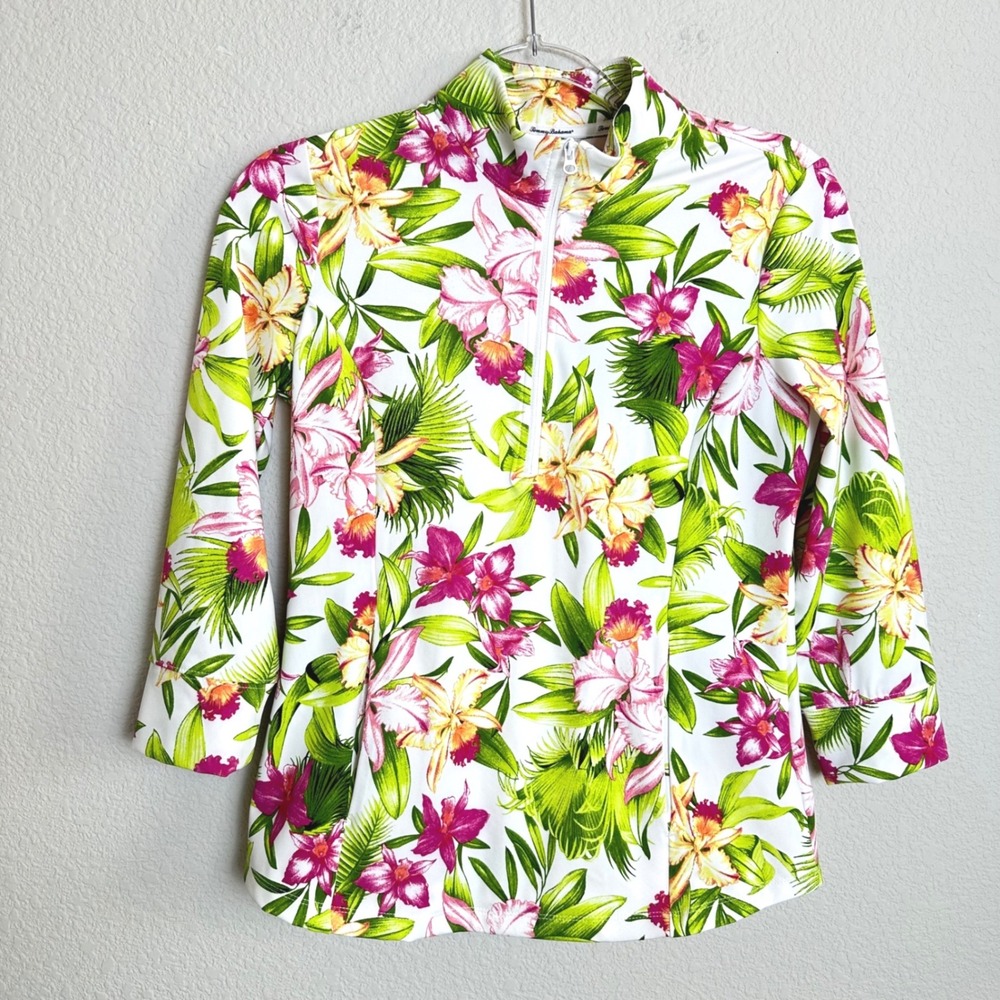 Tommy Bahama Everyday Active Floral Half Zip Pullover UPF 50 3/4 Sleeve XS NEW